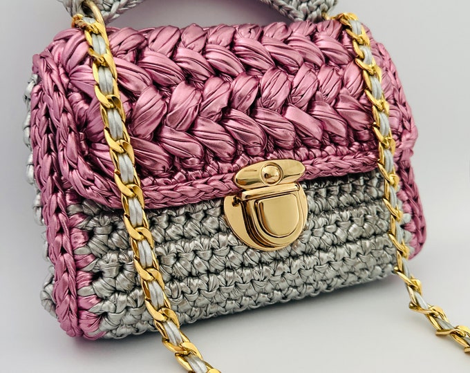 Crochet Metallic Crossbody bag Handmade Evening Clutch Small Metallic Handbag Mother’s day gift Bridesmaid Clutch Gift For Women