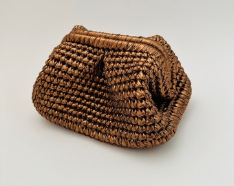 Crochet Bronze Metallic Clutch bag Leather Handbag Knitted Cloud Bag Dumpling Bag Woven Clutch bag Evening Shiny Bag Bronze Handbag