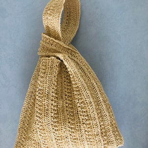 Raffia Knot bag Japanese knot bag in beige Raffia wristlet handbag Hobo bag Crochet summer wrist bag Handmade Pouch Purse Straw bucket bag image 9