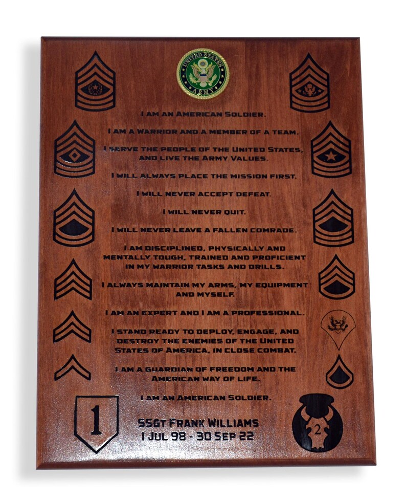 Personalized US Army Creed Plaque: Military Retirement Gift - Etsy