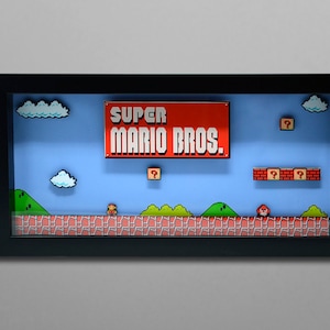 Super Mario Bros Classic Video Game Shadow Box Wall Art