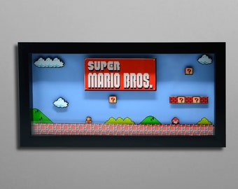 Super Mario Bros Classic Video Game Shadow Box Wall Art