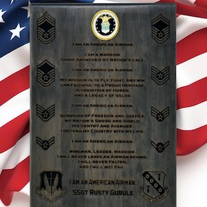Airmen&#39;s Creed Custom Plaque, Air Force Personalized Going Away Gift, Custom Made Military Gift