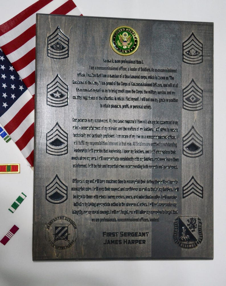 Handmade Army NCO Creed Plaque: Custom Veteran Gift - Etsy
