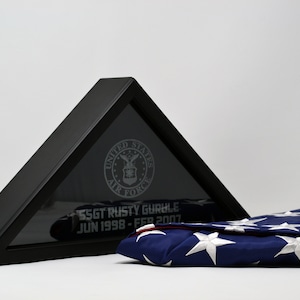 Personalized Custom Engraved Flag Display Case for a small 3ft x 5ft flag, American Flag Display Military, First Responders, Law Enforcement
