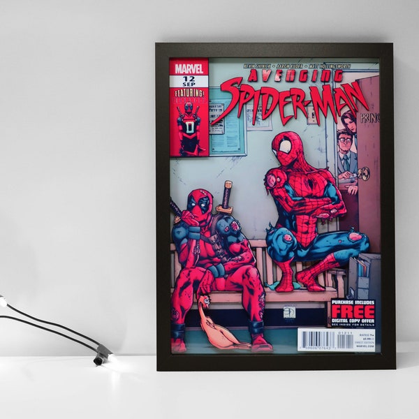 Spiderman and Deadpool Comic Book 3D Shadow Box Decor