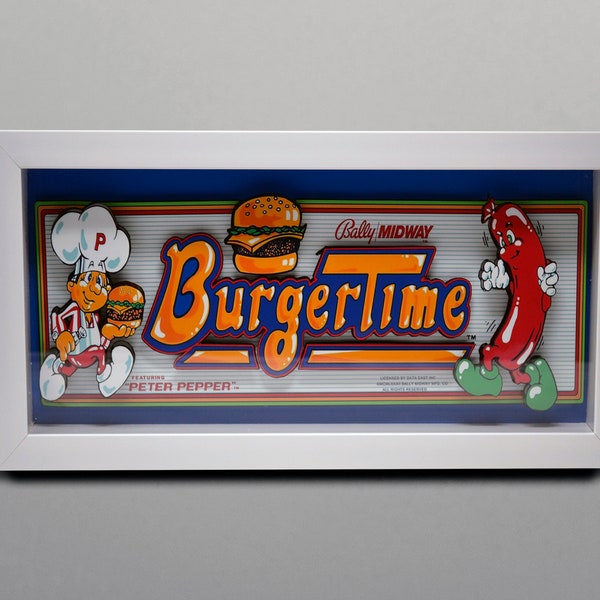 Burger Time Arcade Marquee Video Game Shadow Box Wall Art