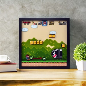 Super Mario 3 Classic Video Game Shadow Box Wall Art