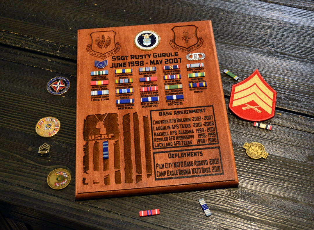 Personalized Custom Made Military Ribbon Display Plaque, Retirement