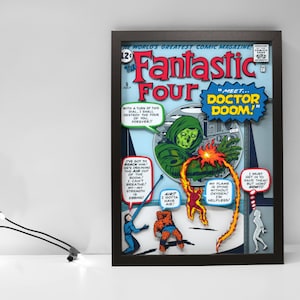Fantastic Four Comic Book Cover 3D Shadow Box Decor