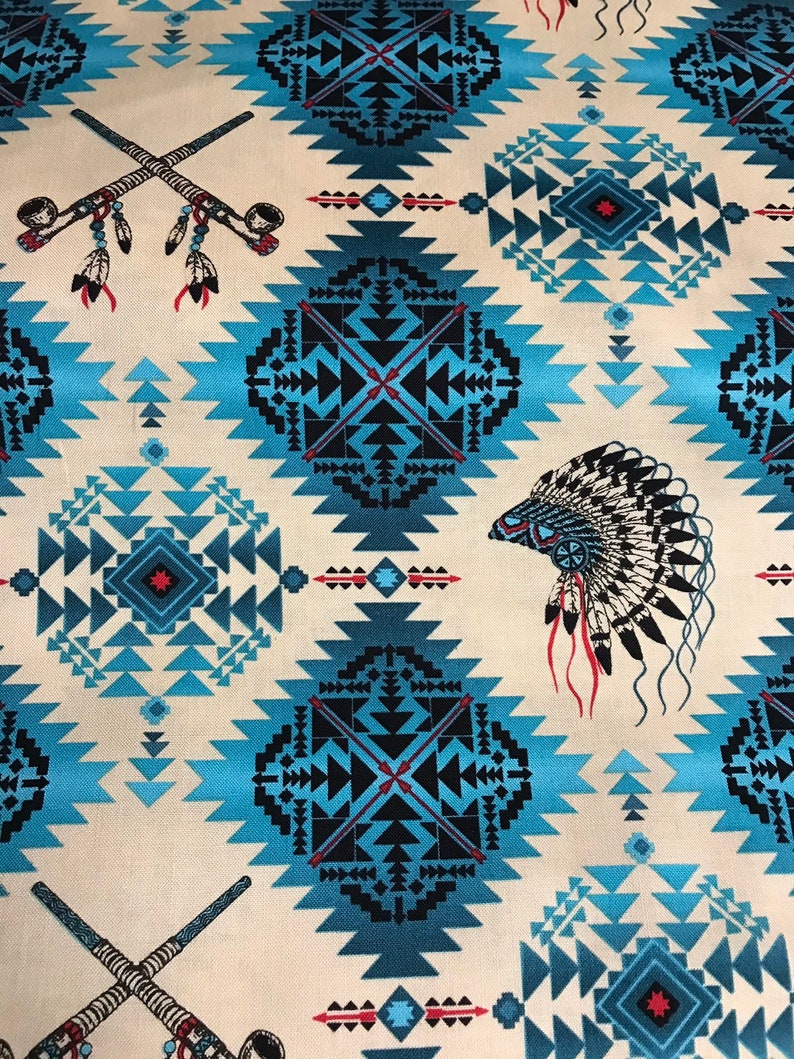 Powwow Fabric in Turquoise