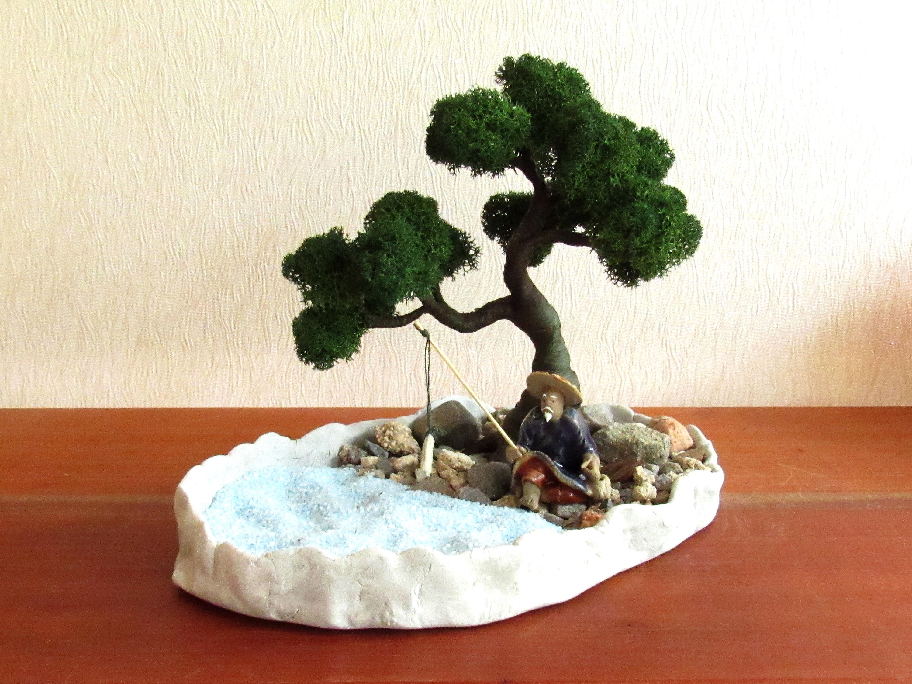 Artificial bonsai tree with fisherman Mini zen garden Etsy