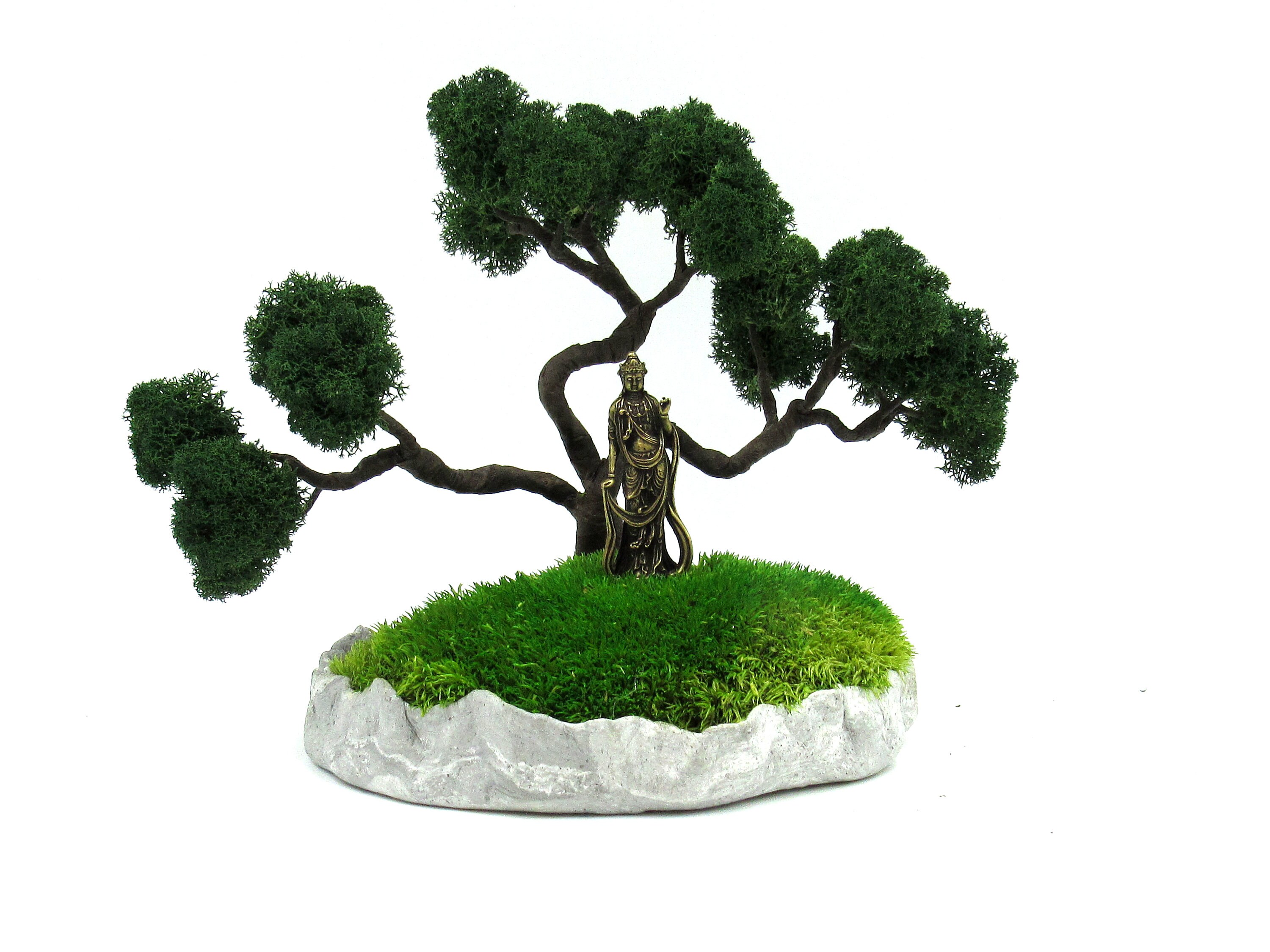 Artificial Bonsai Tree Cooper Buddha Statue Guanyin Mini Zen Etsy