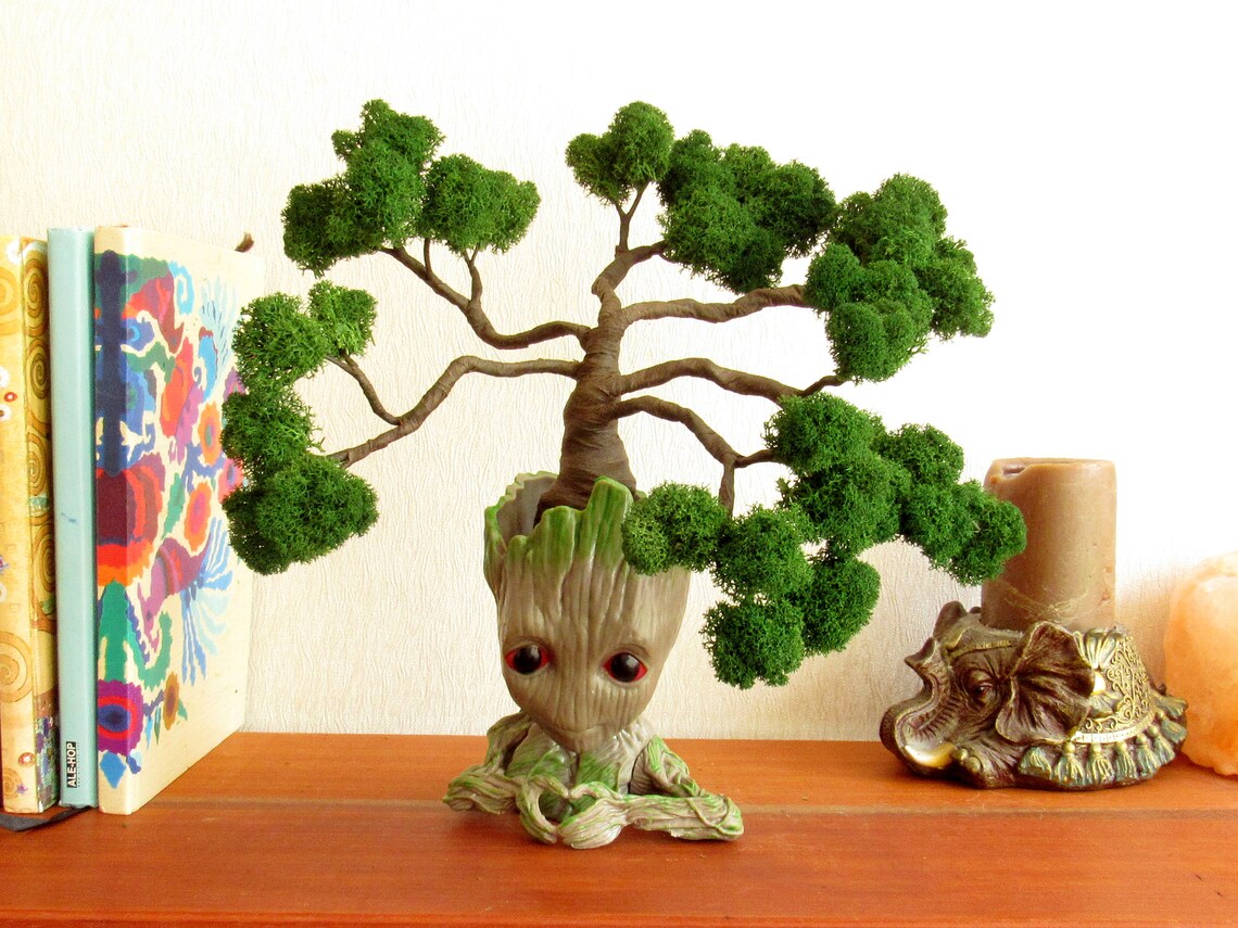 Fake bonsai tree Artificial Bonsai tree with baby Groot pot Etsy