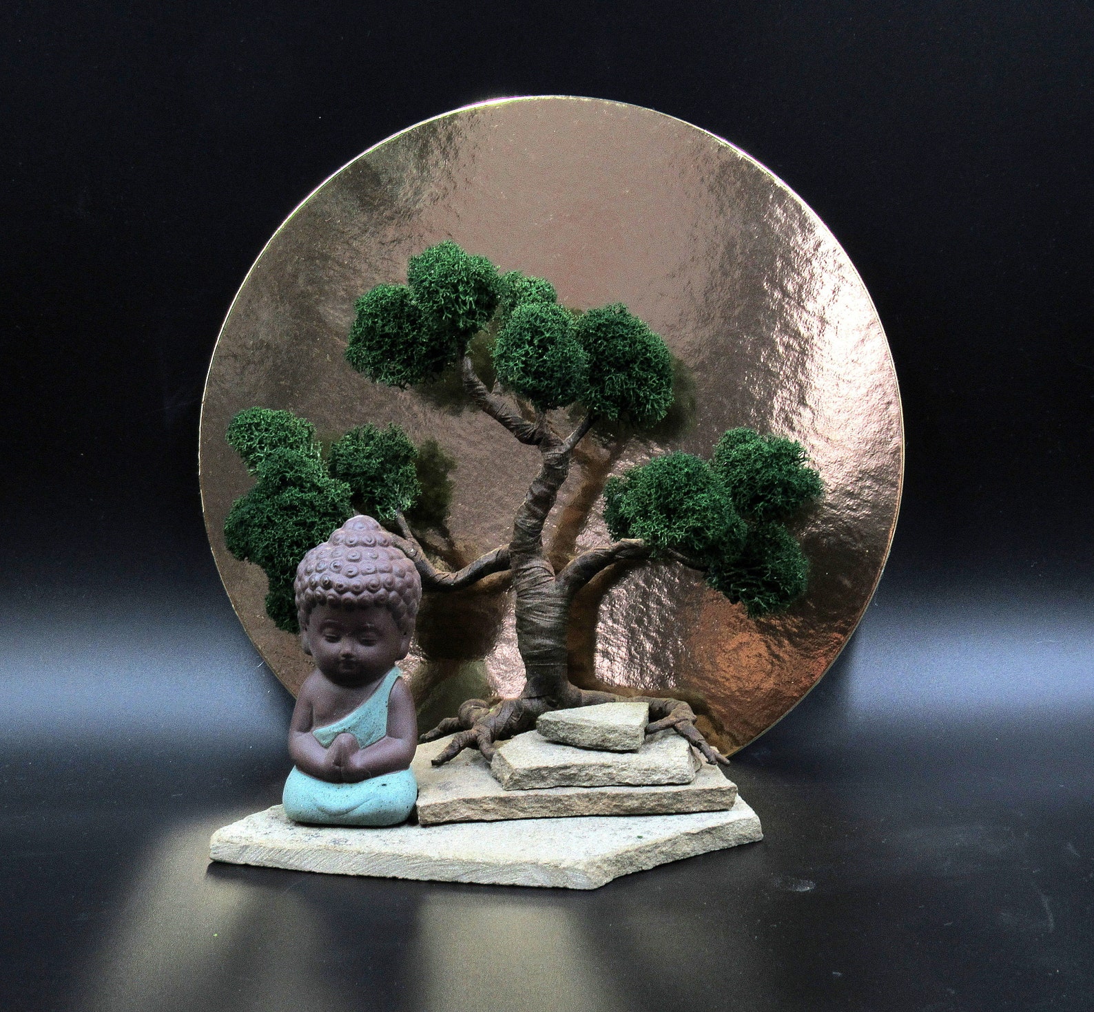 Desktop mini zen garden Miniature white Buddha statue Green Etsy