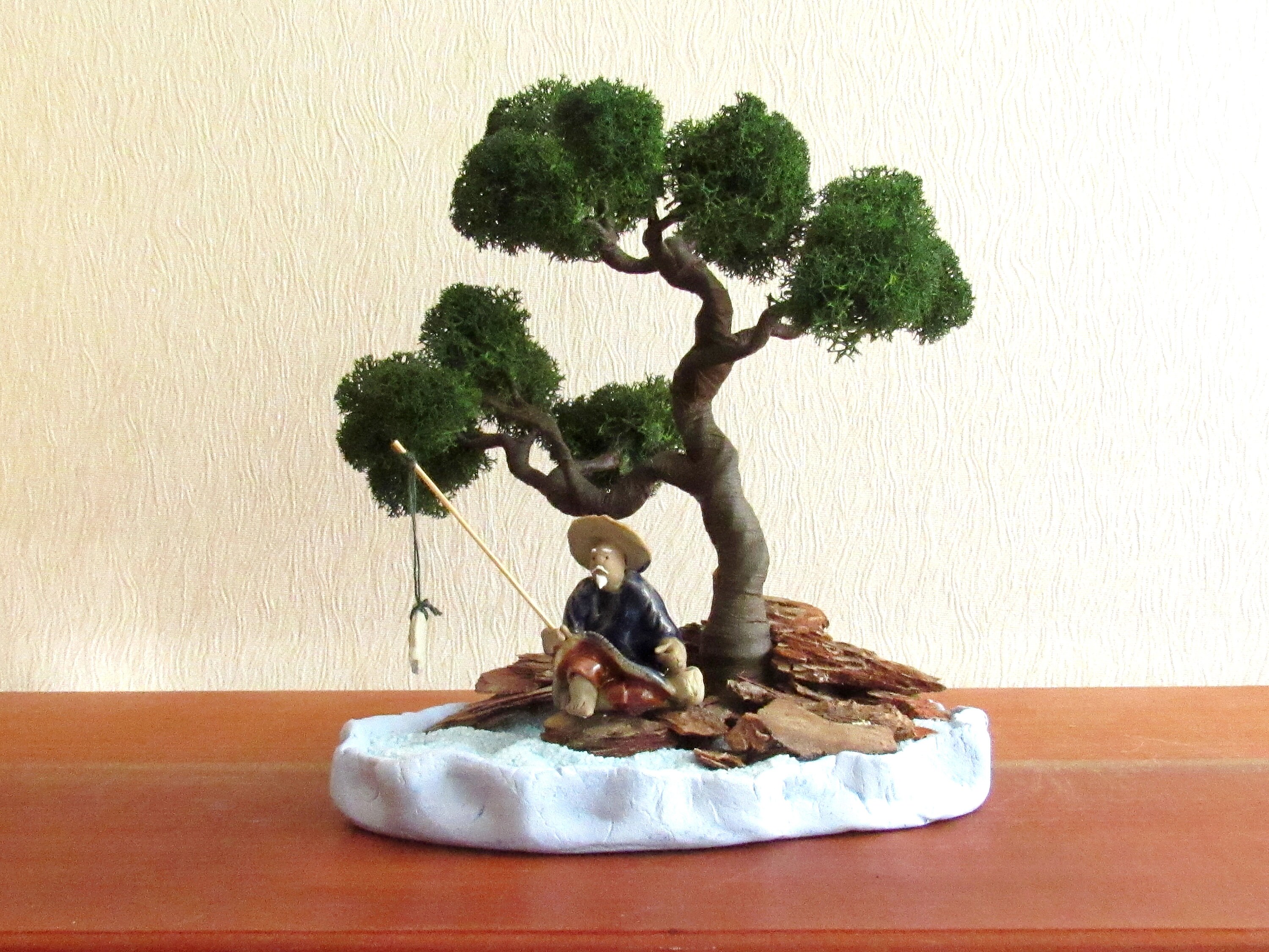 Mini zen garden Artificial bonsai tree with fisherman Etsy