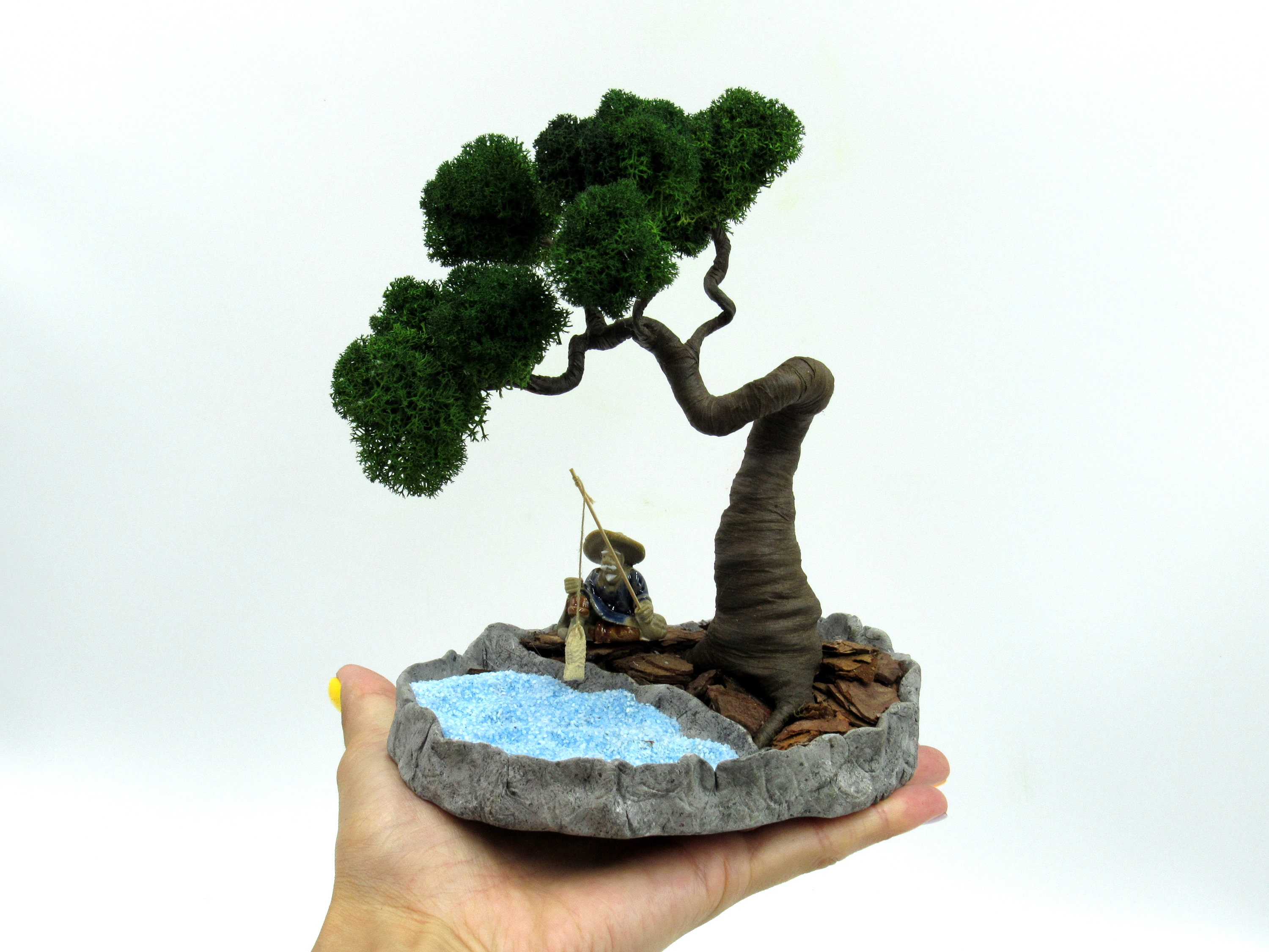 Mini zen garden Preserved moss bonsai tree Cooper Buddha Etsy