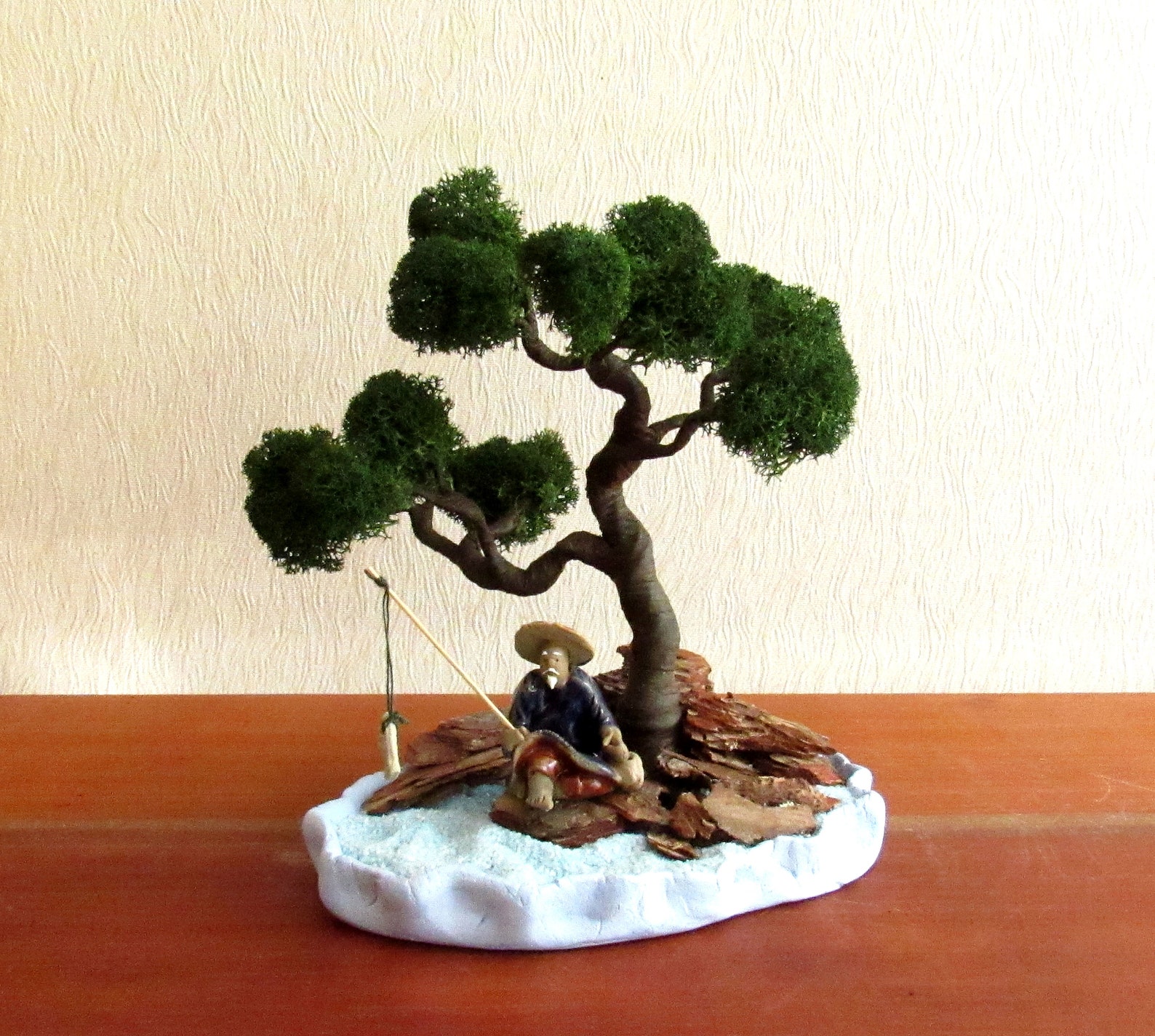 Mini zen garden Artificial bonsai tree with fisherman Etsy