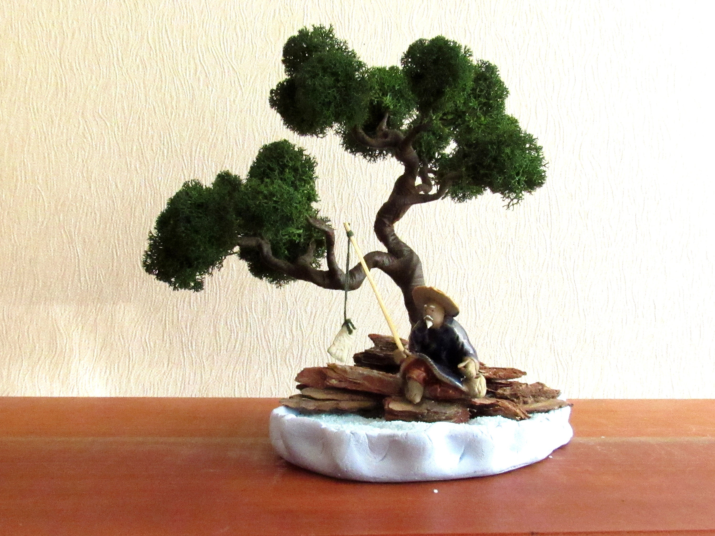 Mini zen garden Artificial bonsai tree with fisherman Etsy
