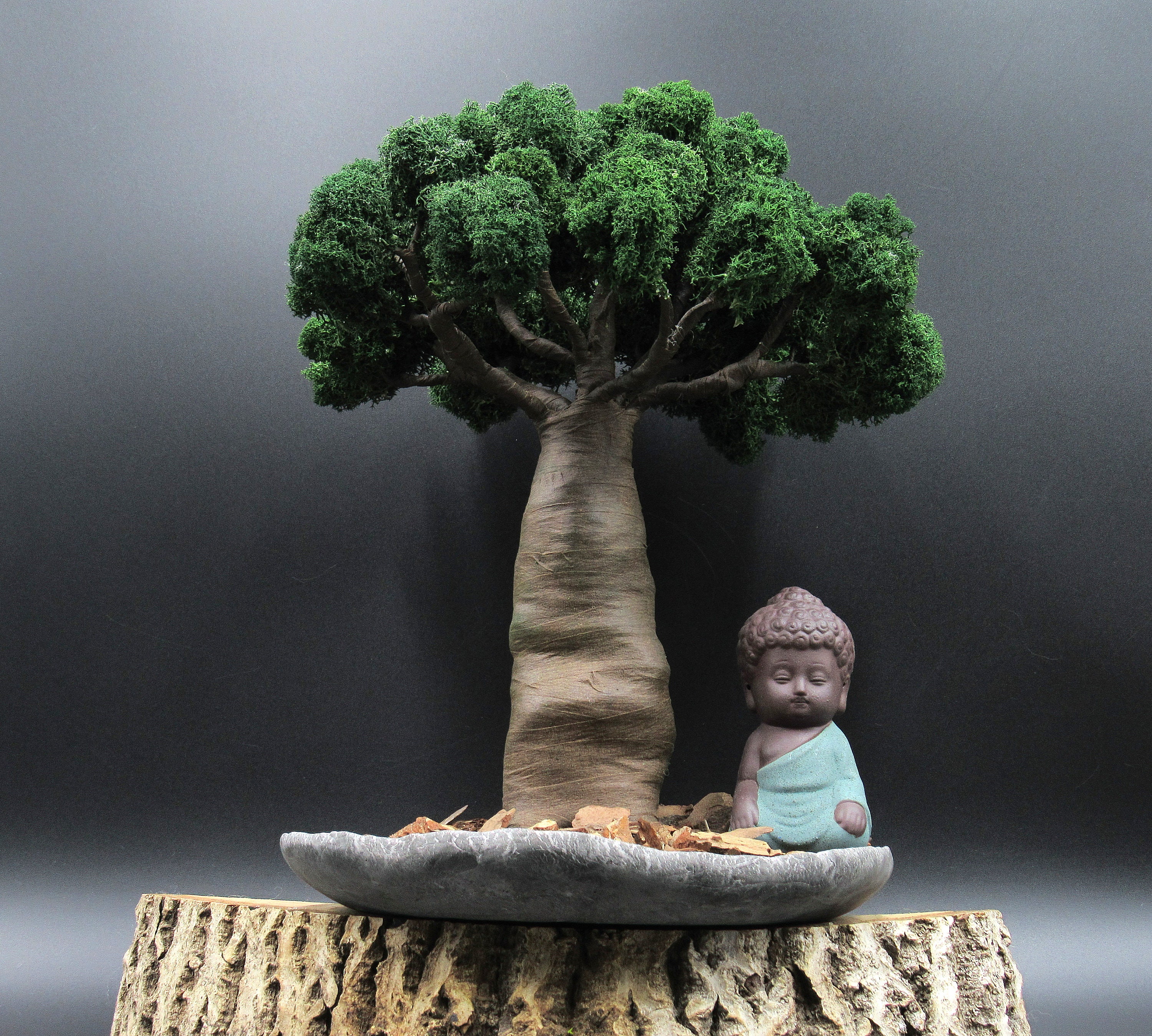 Artificial Bonsai Tree Zen Garden With Buddha Baobab Tree Etsy Sweden