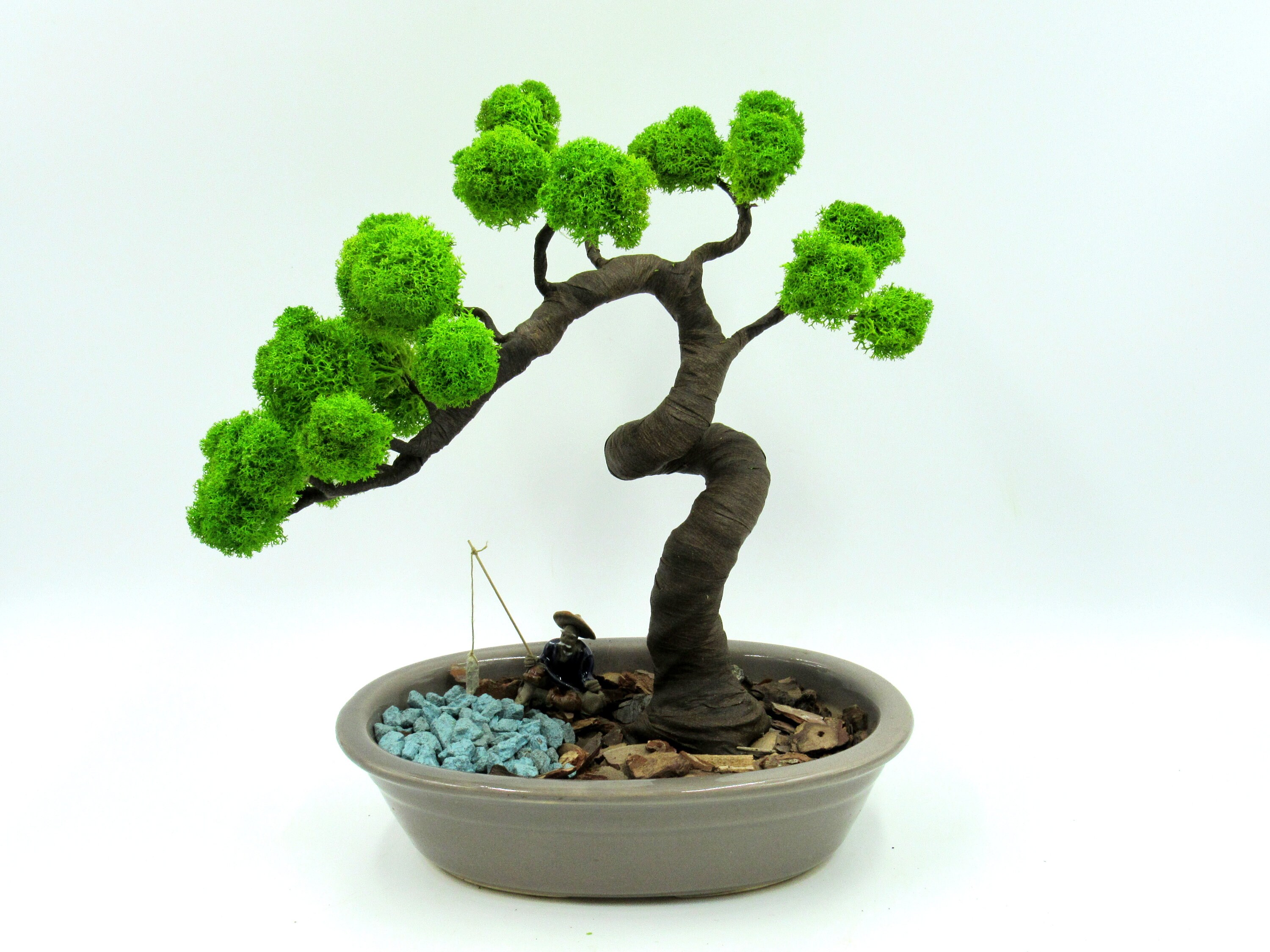 Artificial bonsai tree with fisherman Mini zen garden Etsy
