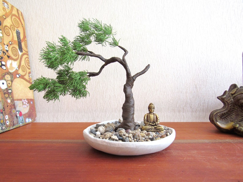 Mini zen garden Artificial bonsai tree Cooper Buddha statue Etsy