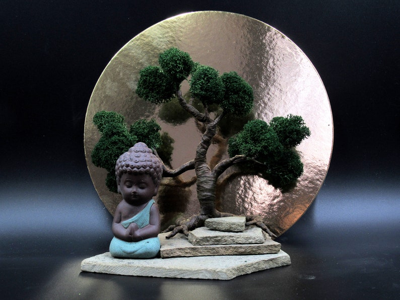 Desktop mini zen garden Miniature white Buddha statue Green | Etsy