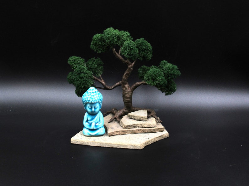 Desktop mini zen garden Miniature white Buddha statue Green Etsy