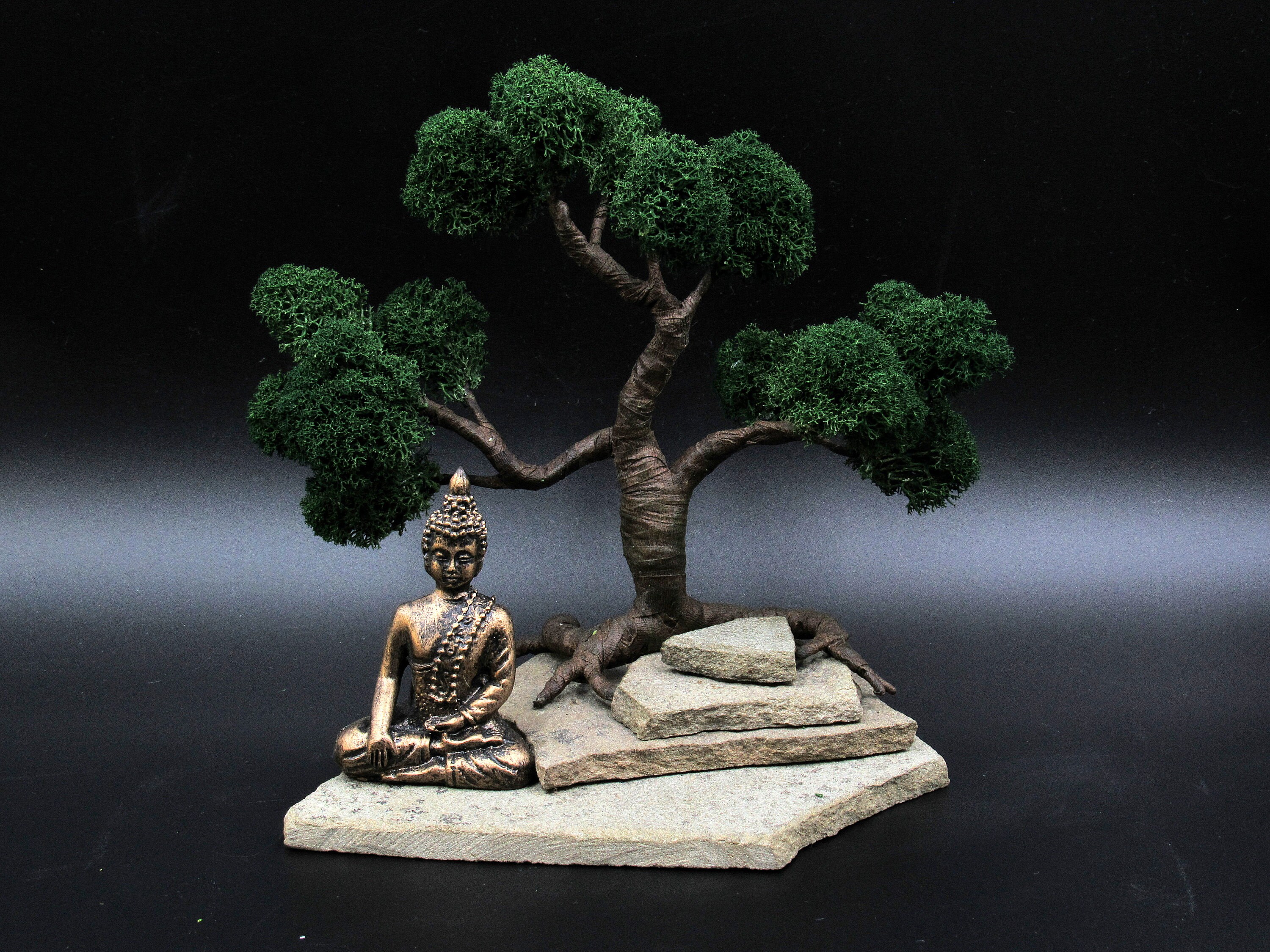 Desktop mini zen garden Miniature white Buddha statue Green Etsy