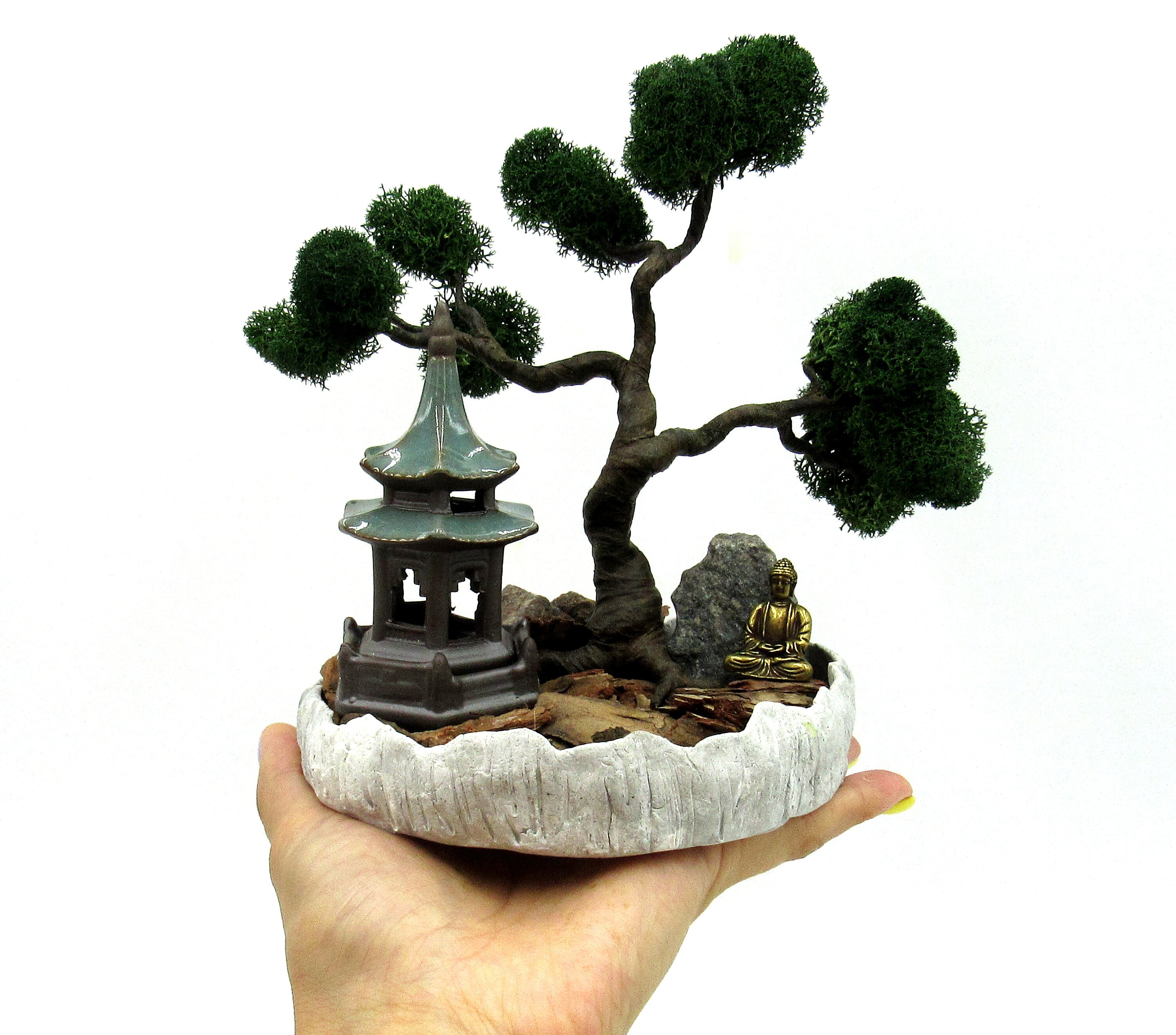 Pagoda statue Artificial bonsai tree Cooper Buddha statue Mini Etsy