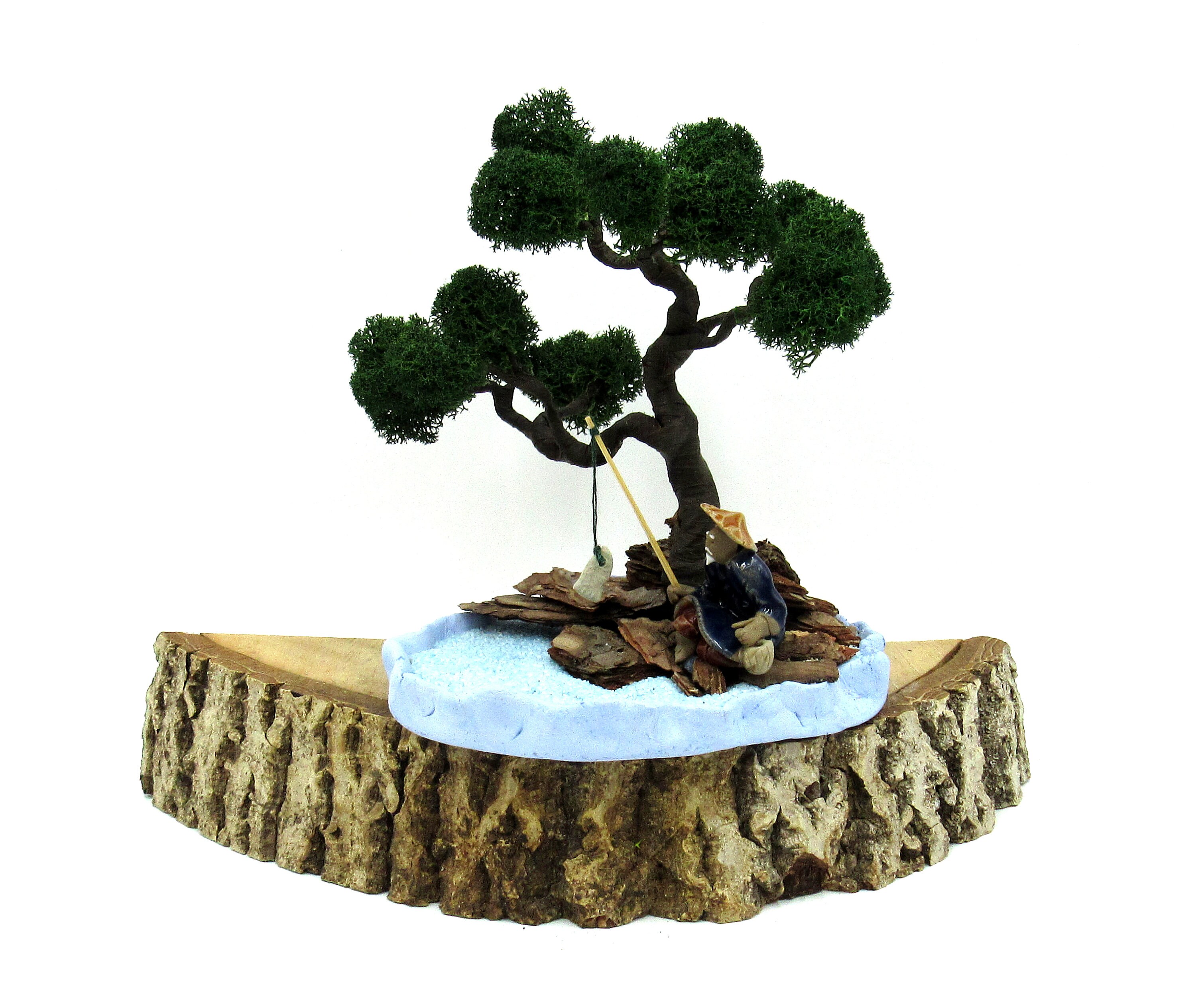 Mini zen garden Artificial bonsai tree with fisherman Etsy