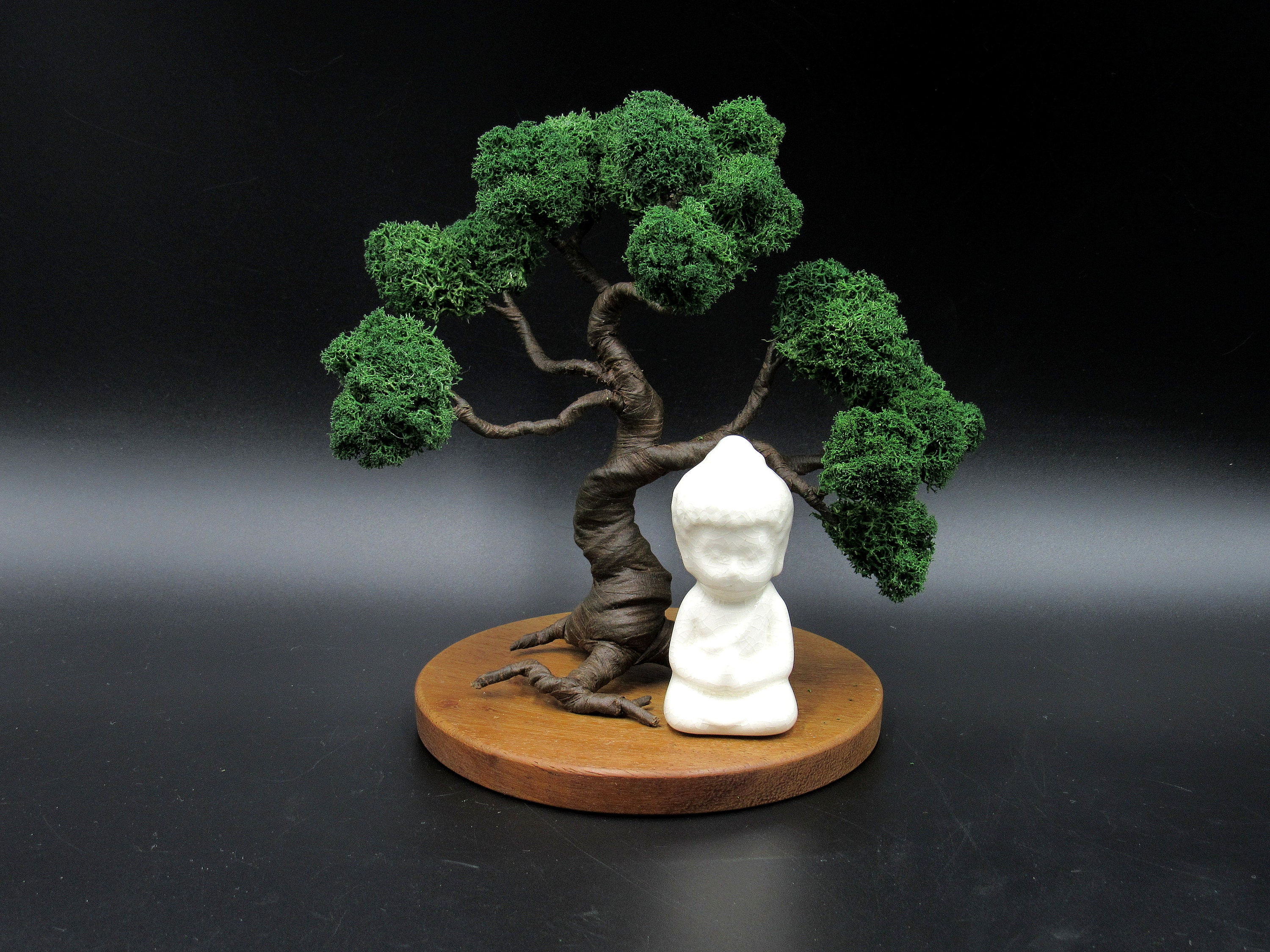 Mini zen garden Artificial bonsai with wooden stand Buddha Etsy