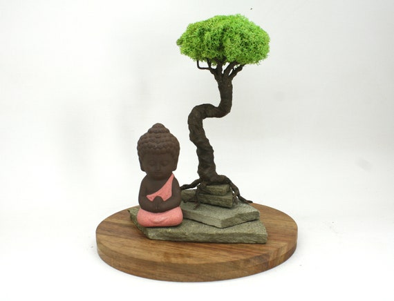 Buddha Statue Bonsai Tree Artificial Plants Office Desk Plant Etsy