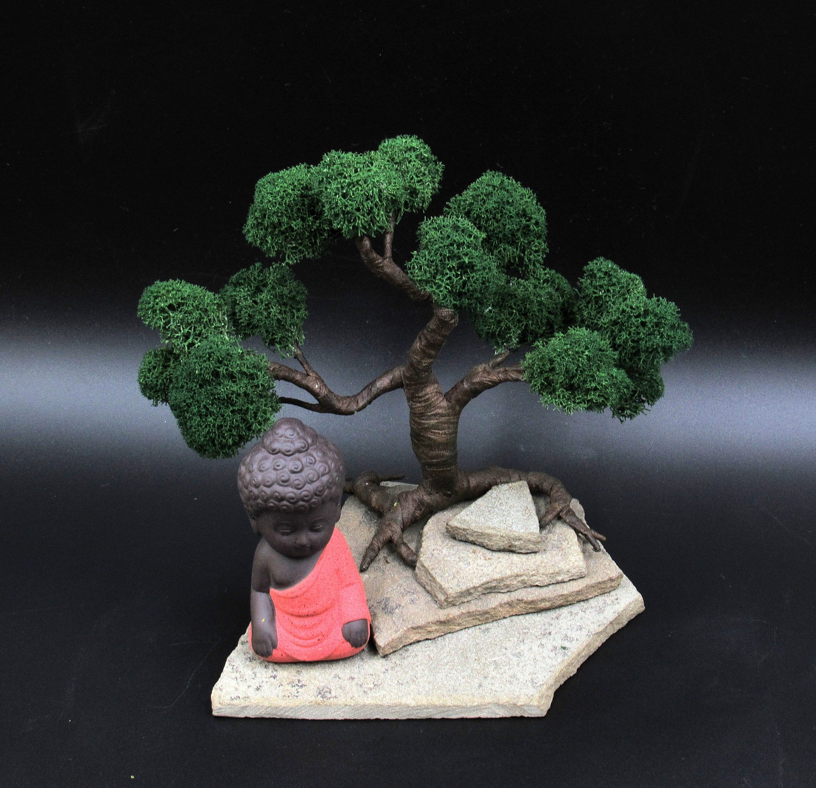 Desktop mini zen garden Miniature white Buddha statue Green Etsy