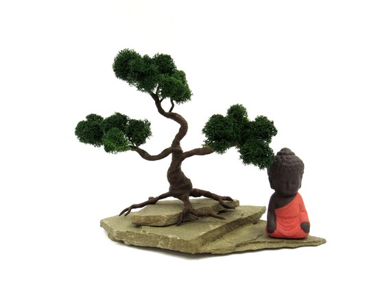 Desktop Mini Zen Garten Miniatur Weisse Buddha Statue Buddha Etsy