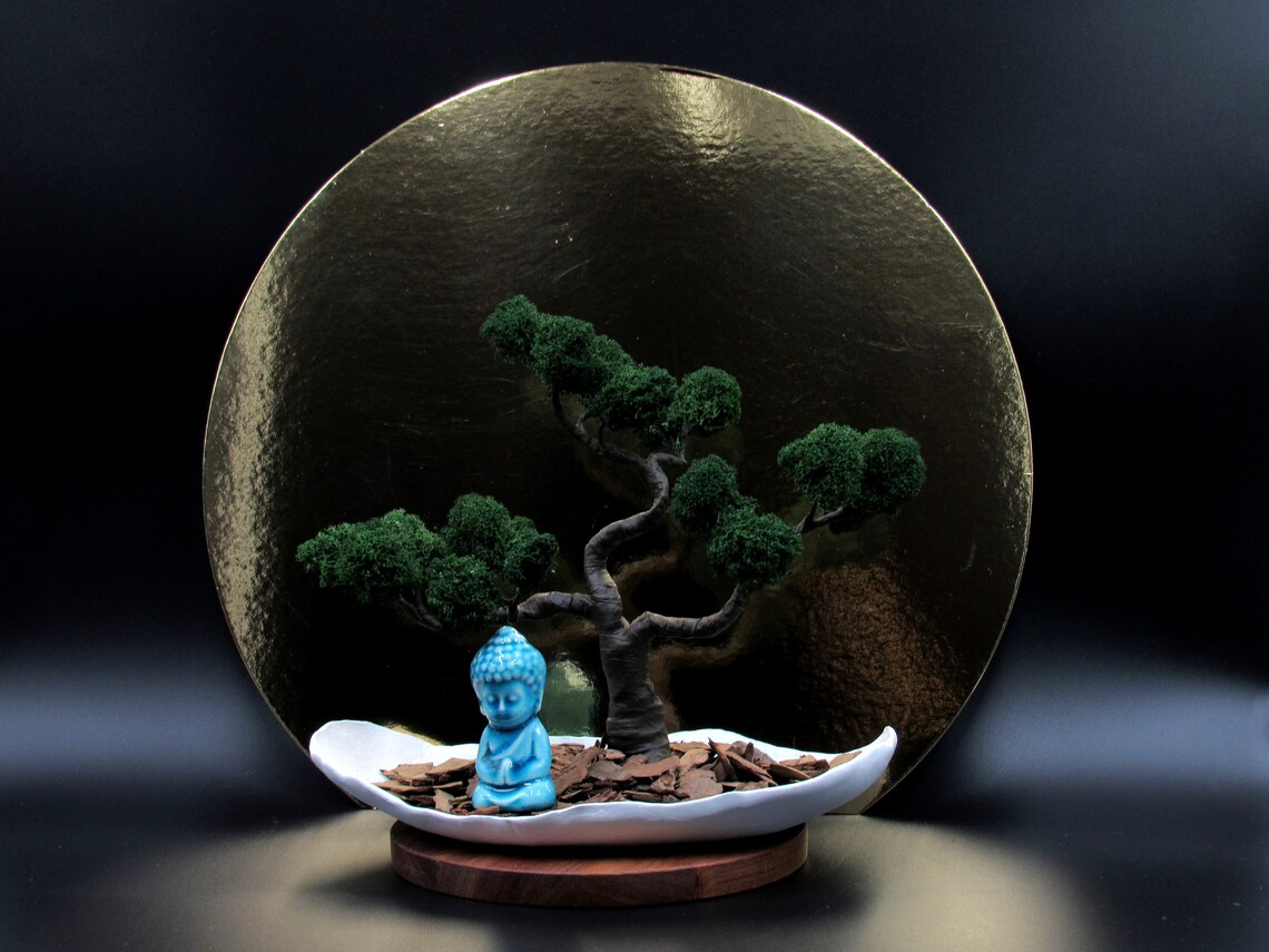 Mini Zen Garten Buddha Statue Bonsai Baum Schreibtisch Etsy