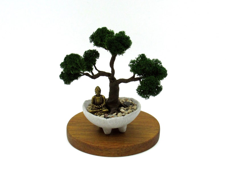Mini Zen Garden Cooper Buddha Statue Preserved Moss Bonsai Etsy