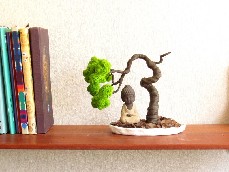Desktop zen garden Buddha statue artificial bonsai tree Etsy