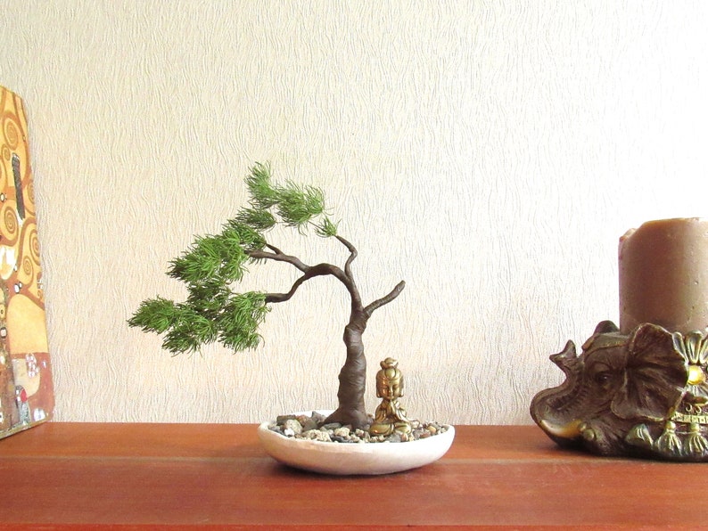 Mini zen garden Artificial bonsai tree Cooper Buddha statue Etsy
