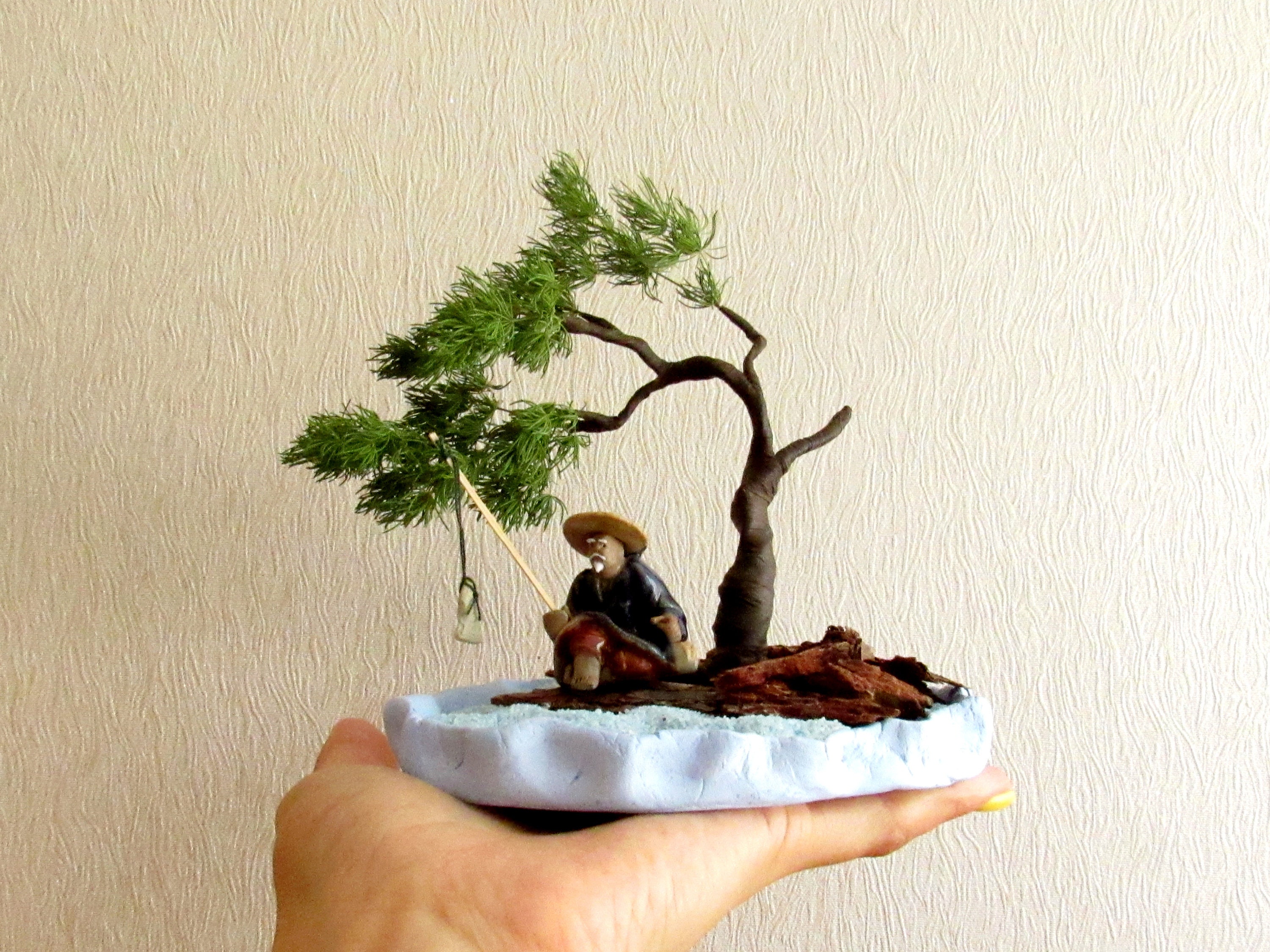 Artificial bonsai tree with fisherman Mini zen garden Etsy