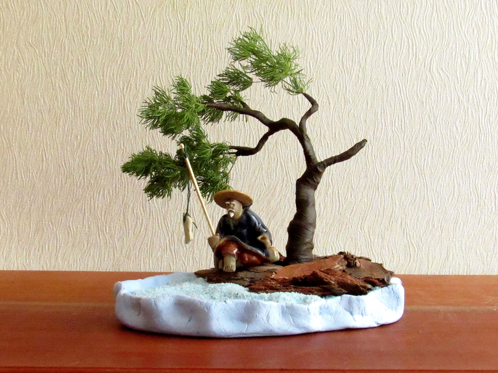 Artificial bonsai tree with fisherman Mini zen garden Etsy