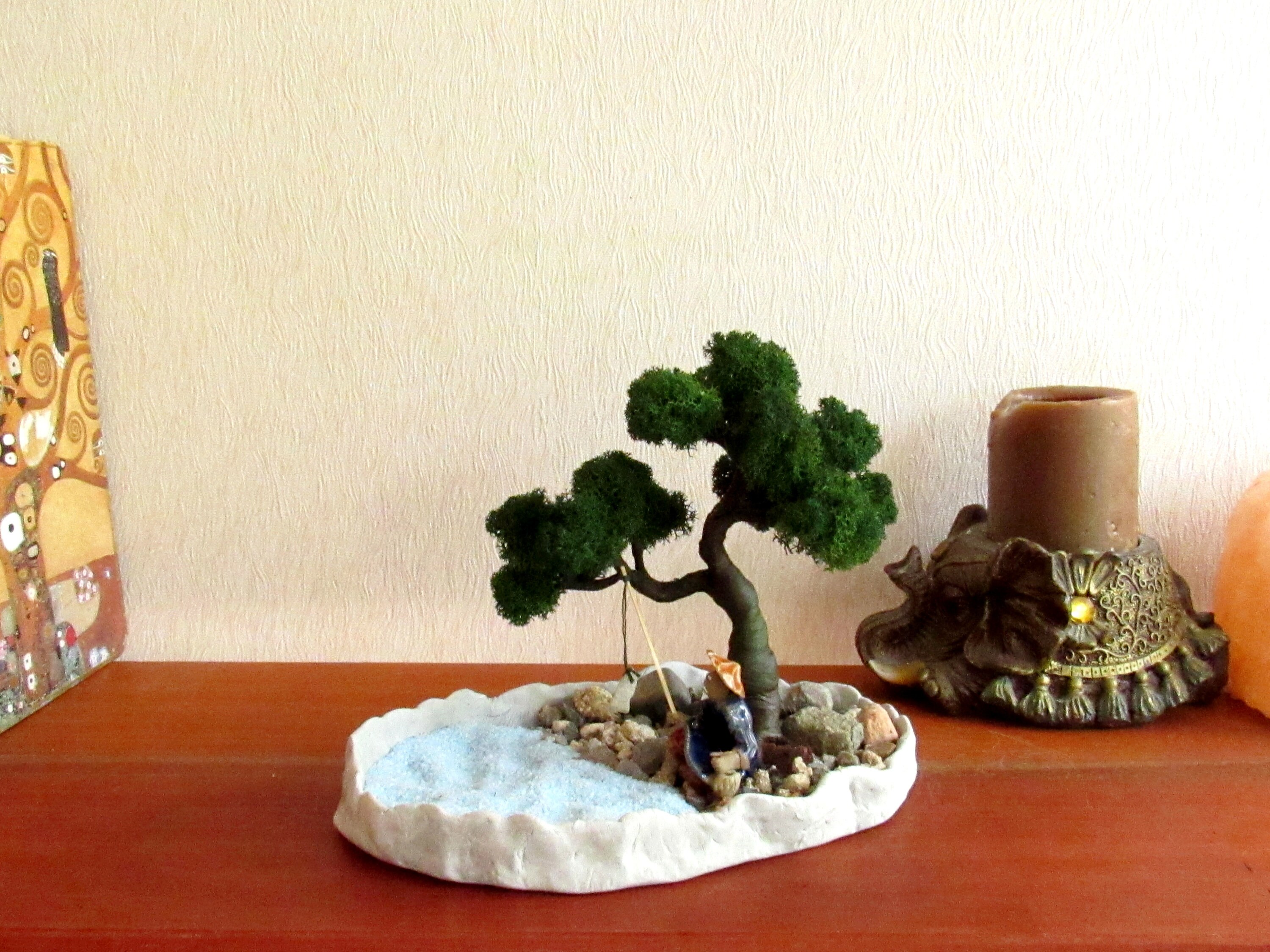 Artificial bonsai tree with fisherman Mini zen garden Etsy