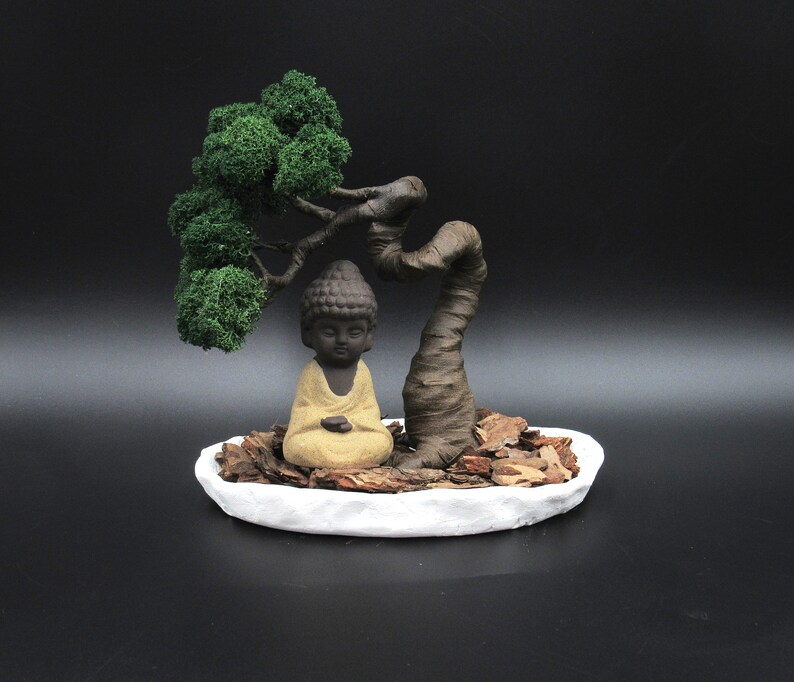 Mini zen garden Buddhist altar Preserved moss bonsai tree Etsy