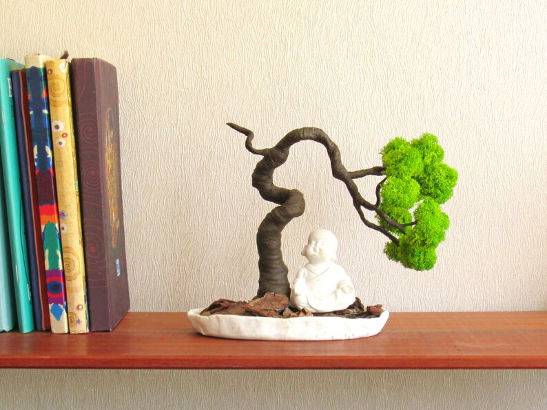 Desktop zen garden Buddha statue artificial bonsai tree Etsy