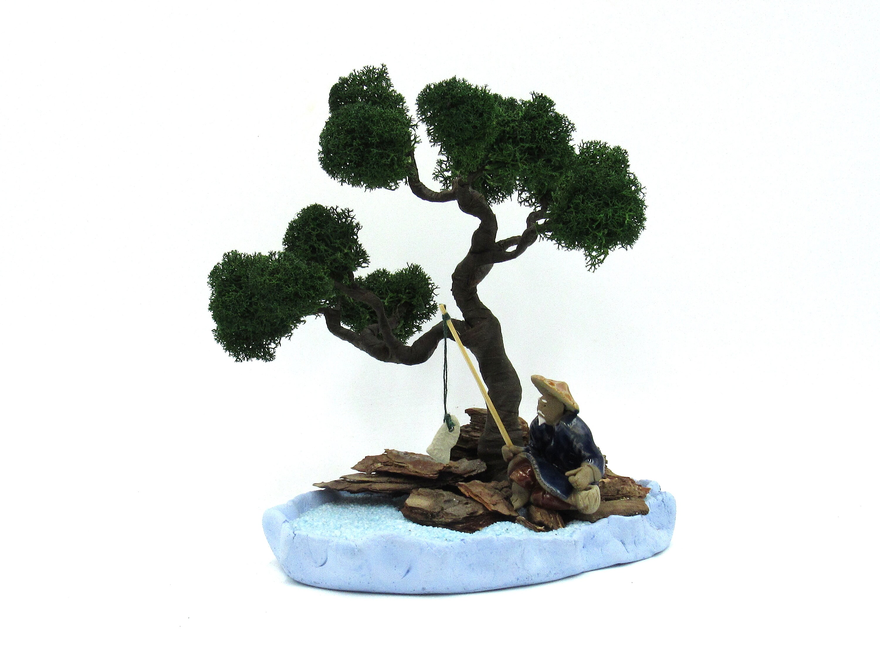 Mini zen garden Artificial bonsai tree with fisherman Etsy