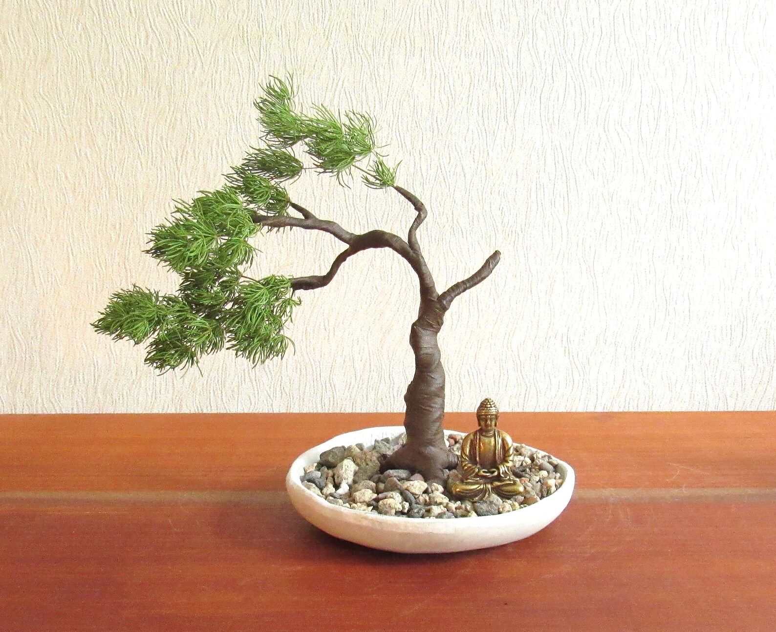 Mini zen garden Artificial bonsai tree Cooper Buddha statue | Etsy