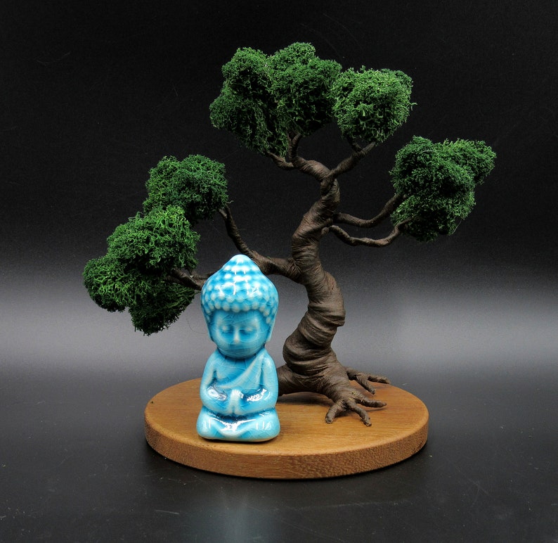 Mini jardín zen Bonsái artificial con soporte de madera | Etsy