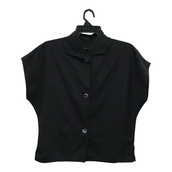 Yohji Yamamoto, Yohji Yamamoto 90s Black Sleeveless Blouse, Minimalist Avant Garde Top (Size M)