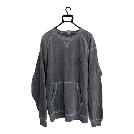 Avirex, Vintage 90s Avirex Waffle Sweatshirt, Charcoal Grey Mineral Wash (XL)