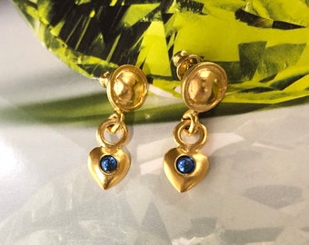 VINTAGE CAURA Pierced Drop Earrings made by SPHINX - Blue Heart